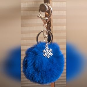 Sapphire Pom-pom Snowflake Purse Charm Keychain